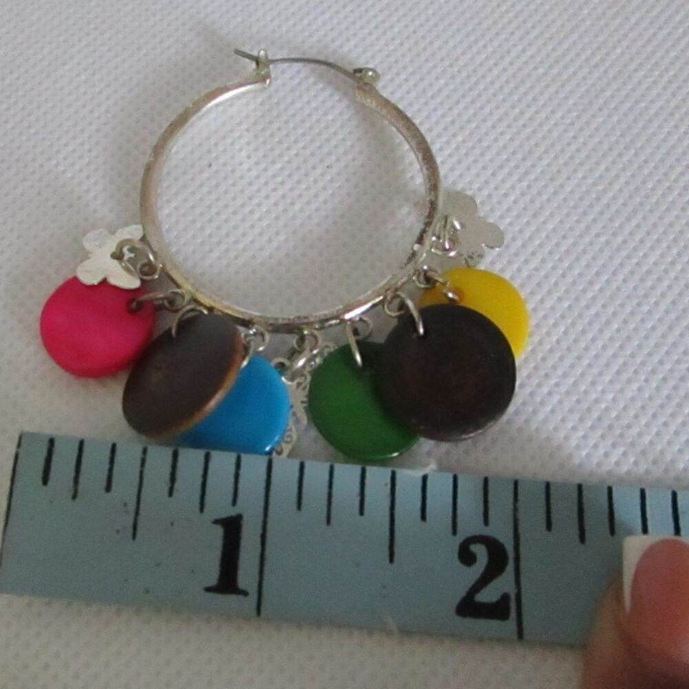Colorful Boho Hoop Earrings with Butterfly Charms Mixed Disc Dangles 2in - Picture 17 of 17